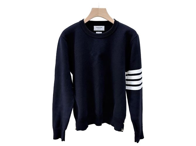 Thom Browne Strick mit diagonalen Streifen und Goldakzenten Navy Size Blau