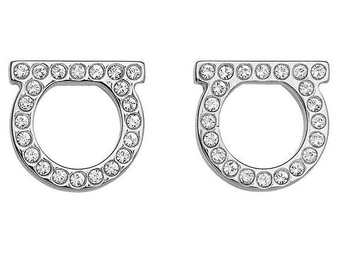 Salvatore Ferragamo Orecchini Gancini Crystal Large Argento