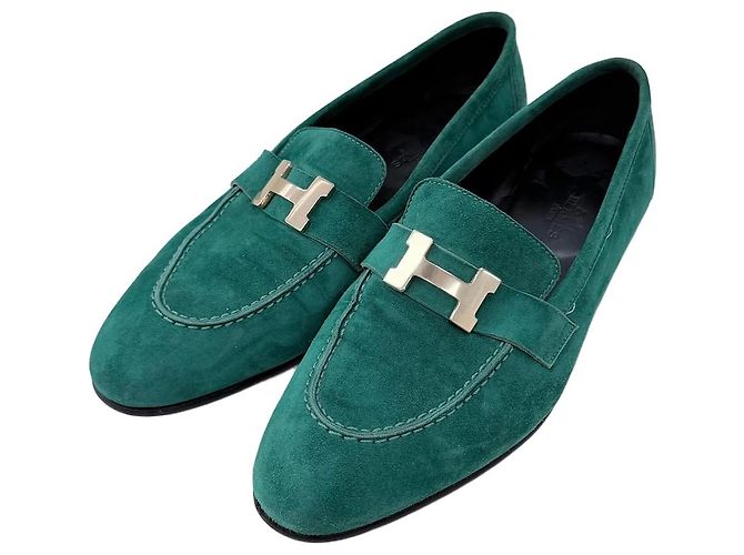 Hermès Loafer de camurça com logo Green Verde