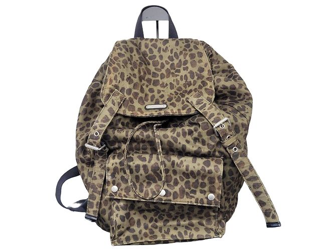 Saint Laurent Mochila Noe Khaki Leopard Jacquard Marrom