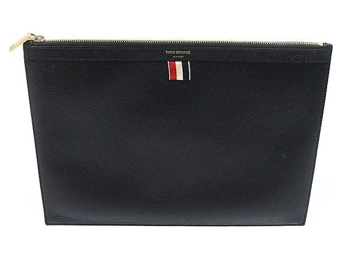 Thom Browne Black Pebble Grain Leather Medium Document Holder Clutch