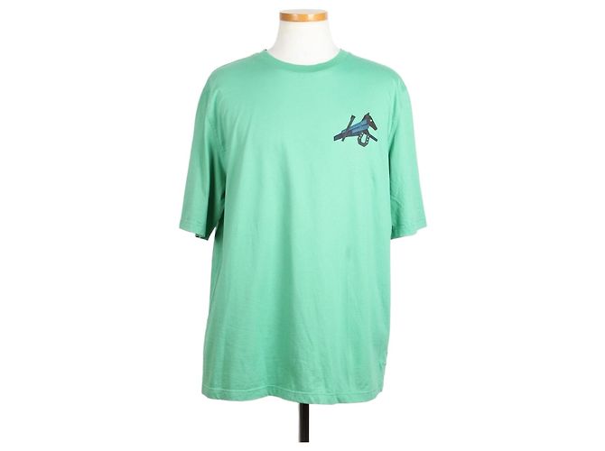 Hermès Kurzarm T-Shirt mit Pferdeleder-Patch Mintgrün