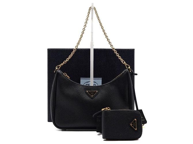 Prada Borsa Hobo Multi Re-edition con catena nera Nero