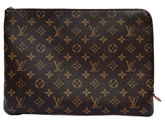 Louis Vuitton Monogram Leather Clutch Bag Brown