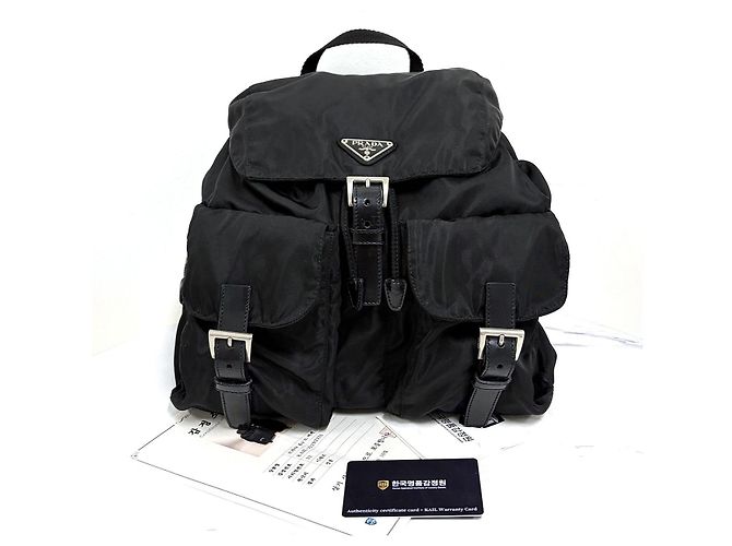 Prada Triangle Logo Nylon Backpack Black