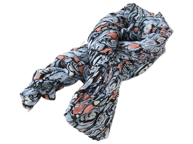 Louis Vuitton Rose Pattern Blue Scarf