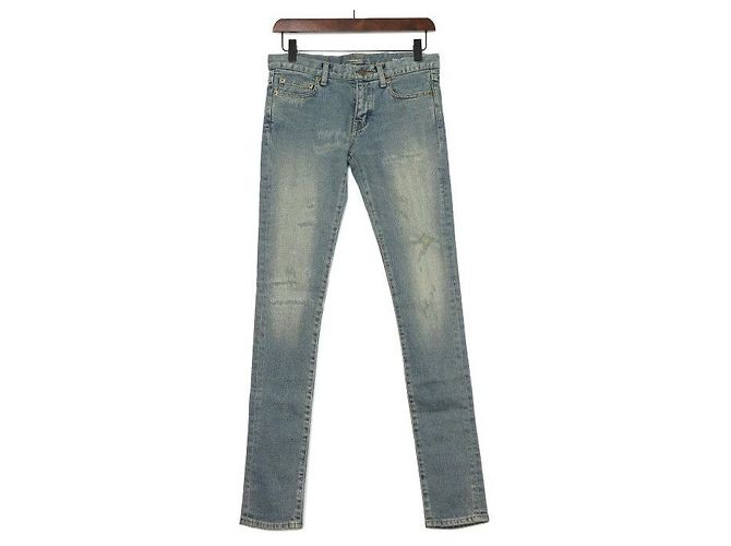 Saint Laurent Vaqueros Skinny de Denim Distressed para Mujer Castaño