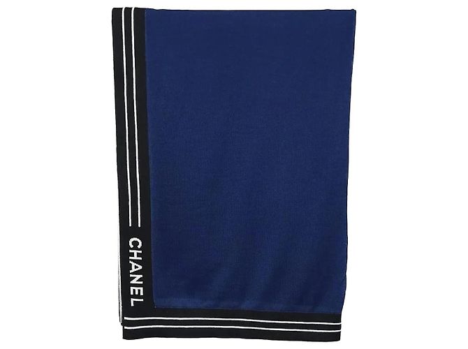 Chanel Sciarpa in cashmere con logo Navy Blu