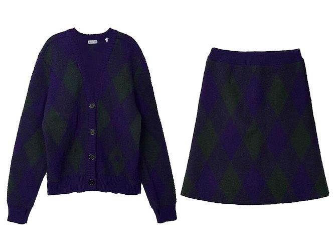 Burberry Conjunto de Saia e Cardigã de Lã Argyle Marrom