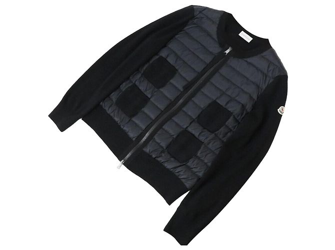 Moncler Gesteppter Woll-Cardigan mit Reißverschluss Schwarz