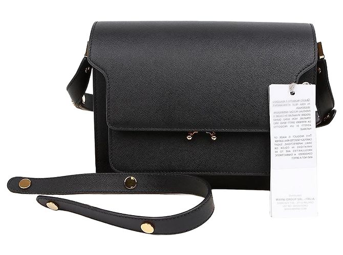 Marni Bolsa de Ombro Trunk Medium em Couro Saffiano Preta Preto