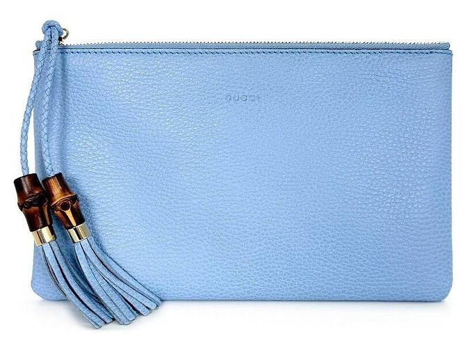 Bamboo Gucci Clutch Medium con Tassello in Bambù Blu