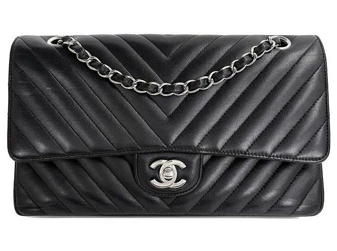 Chanel Borsa a Tracolla Classic Medium Hardware Argento Nero