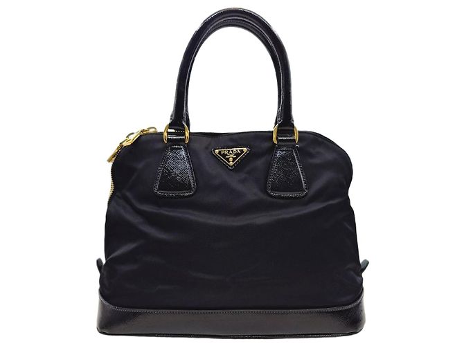 Prada mala Tote em nylon e couro Saffiano Preto