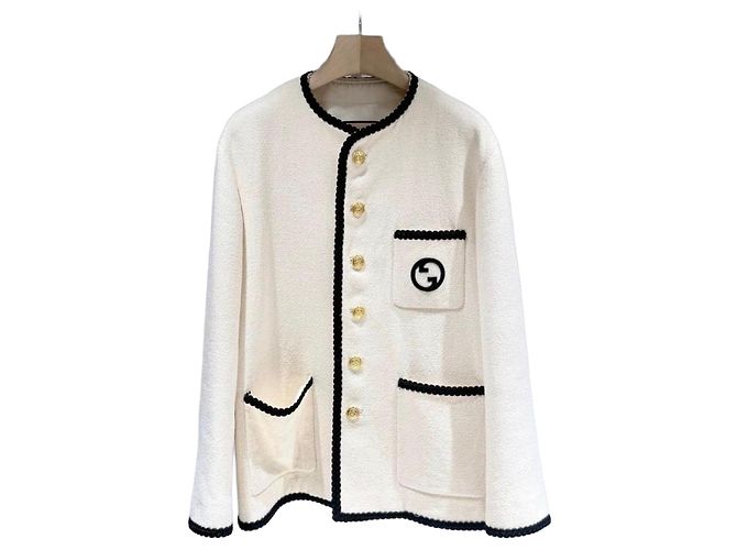 Gucci Embroidered Wool Tweed Jacket White