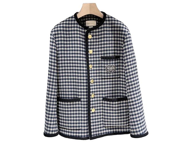 Gucci Wool Gingham Jacket Interlocking Check Jacket Brown