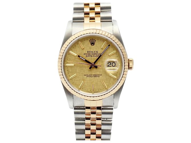 Rolex Orologio Combo da Uomo Datejust Linen Simple Index D'oro