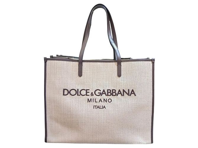 Dolce & Gabbana Logo Canvas Shoulder Bag Brown