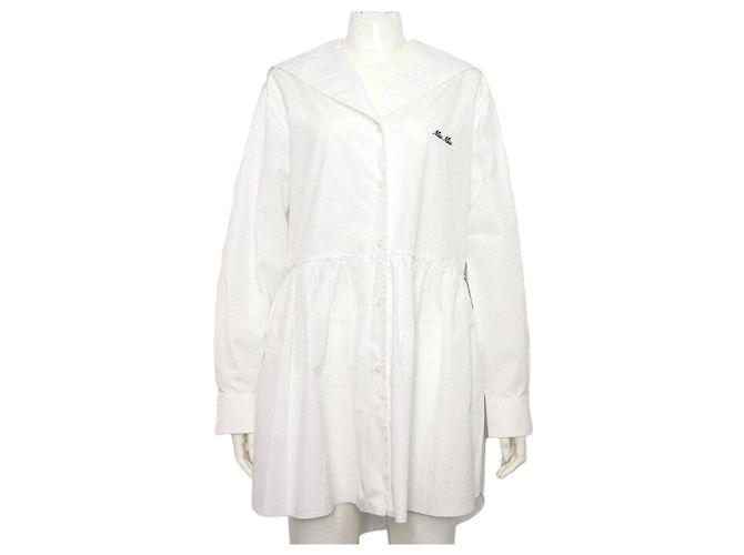 Miu Miu Vestido de popeline Initial Logo White