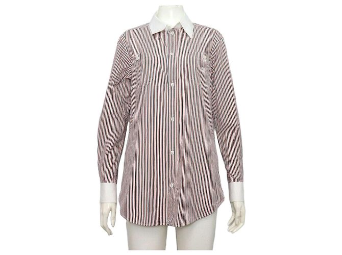 Céline Red Stripe Logo Embroidered Women's Shirt
