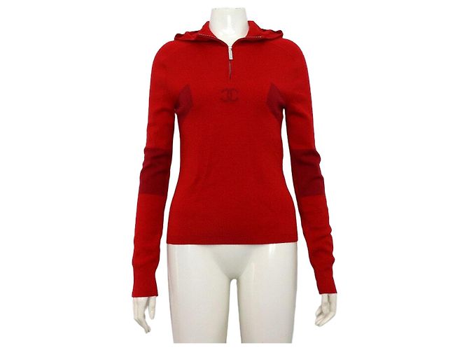 Chanel Red Cocoonage Hoodie Pullover Half-Zip Strickpullover für Damen Saison