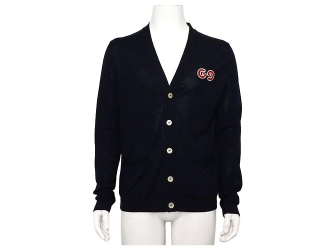 Gucci GG Patch Wool Men's Cardigan Blue