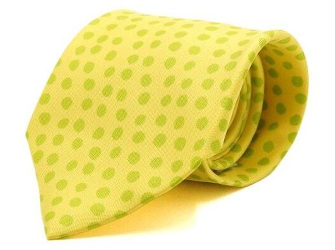 Hermès Gravata de seda com bolinhas amarelo verde