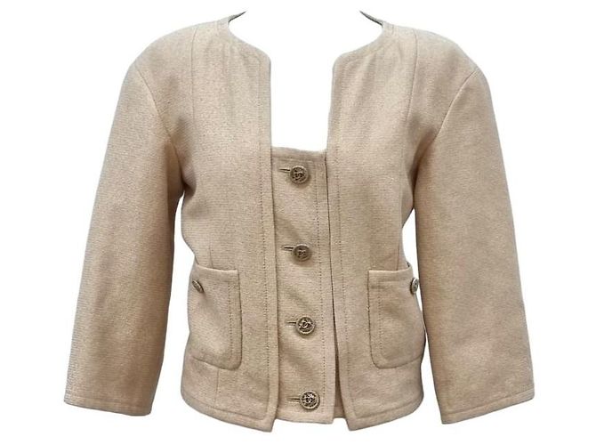 Chanel Beige Jacke mit Goldgarn Orange