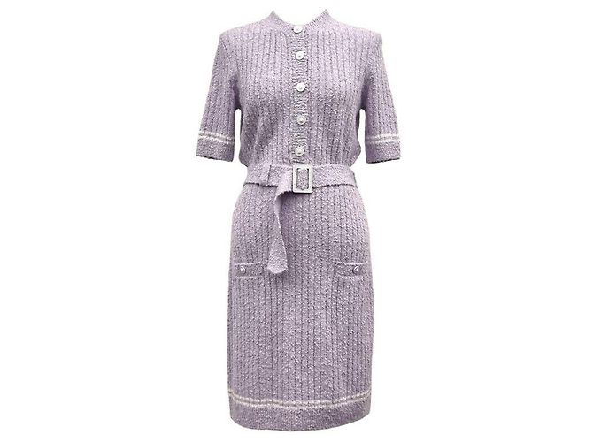 Chanel Strickkleid mit Gürtel Helllila 