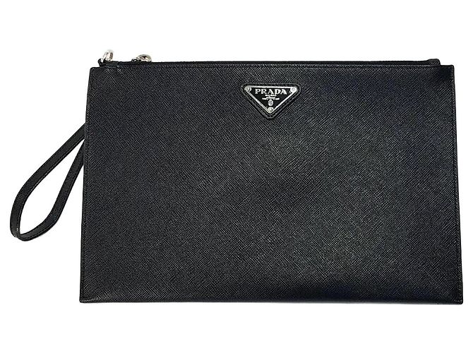 Prada Triangle Logo Clutch Bag Black
