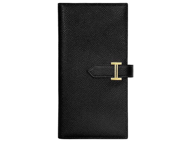 Hermès Long Wallet Stamp Black with Gold Trim Golden