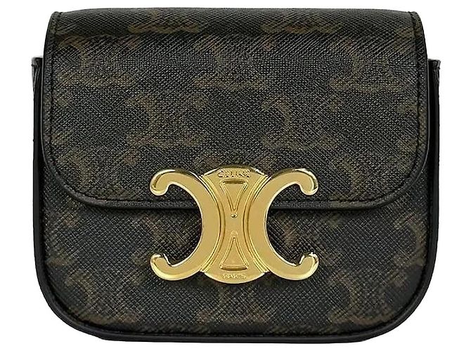 Céline Claude Triumph Canvas Mini Tan Marrone