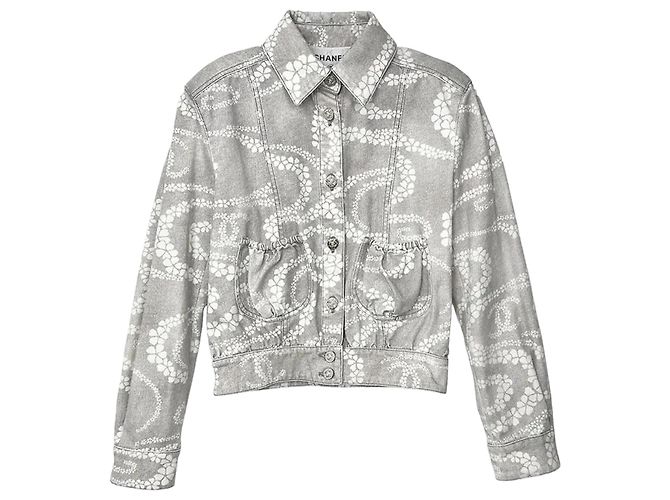 Chanel Unbenutzte Coco Beach Floral Denim Jacke Größe Braun