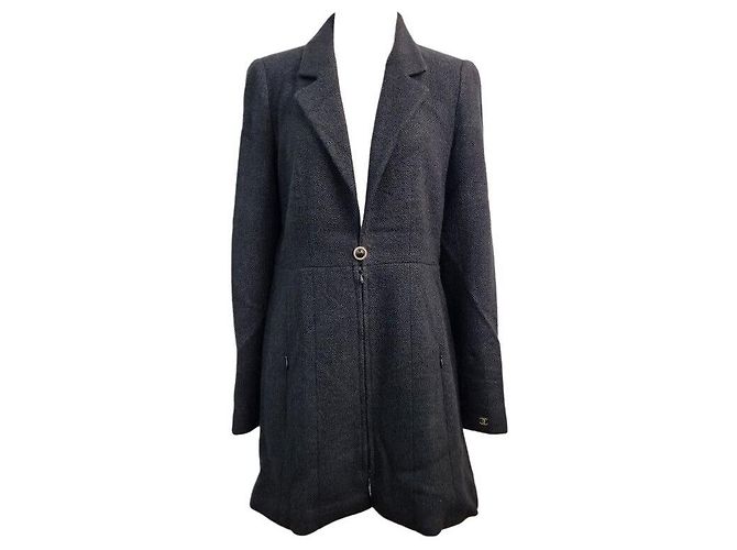 Chanel Giacca lunga in tweed nera Nero