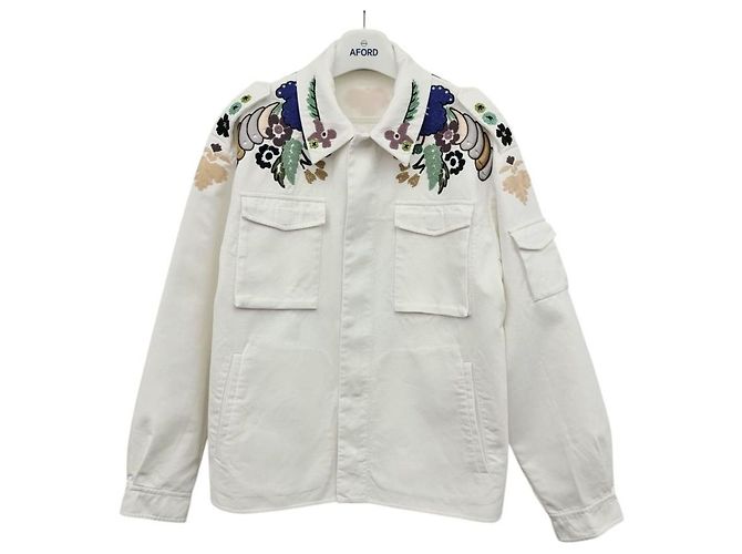 Valentino Giacca-camicia con ricamo floreale in cotone Argento