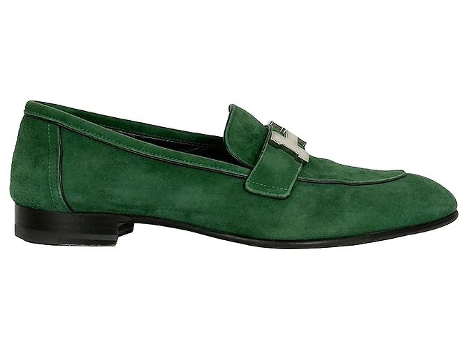 Hermès Mocassins en daim vert