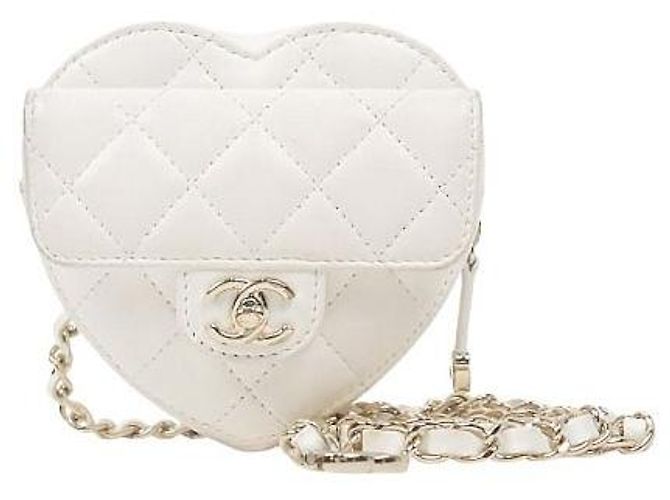 Chanel Mini bolso cinturón de corazón en cuero blanco