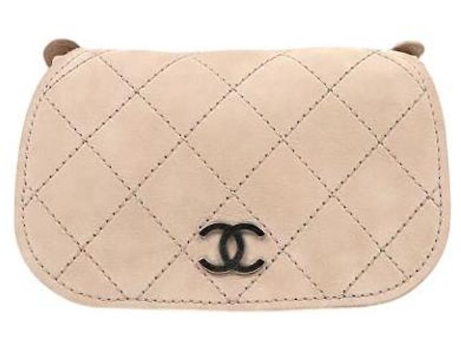 Chanel Bolsa de ombro matelassê com aba em camurça bege Marrom