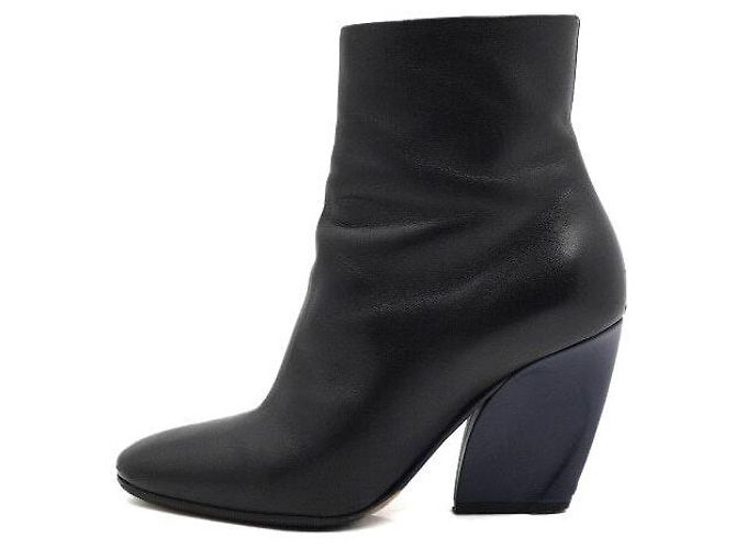 Dior Black Leather Silver CD Logo Women's Ankle Boots