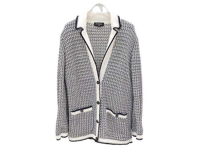 Chanel Casaco de tweed de algodão com botões para senhora Multicor