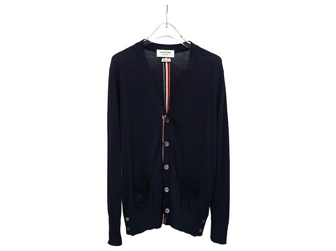 Thom Browne Striped Wool Cardigan Navy Blue