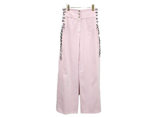 Chanel Tweed String Wide Pants Pink