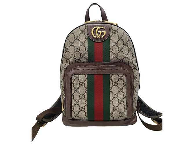Gucci Beige GG Supreme Web Ophidia Small Backpack Brown