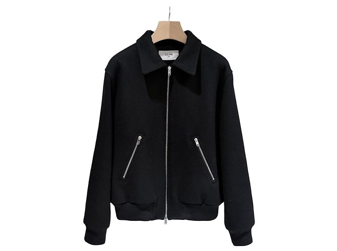 Céline Textured Wool Teddy Varsity Jacket Black