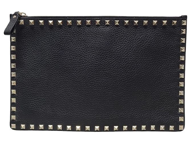 Valentino Clutch Rockstud in pelle grana nera Nero