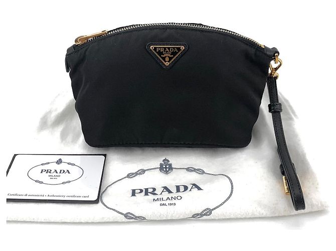 Prada Bolsa de nylon com logo de triângulo dourado e alça Preto