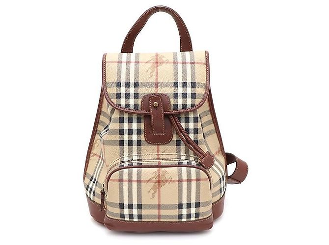 Burberry Classic Haymarket Check Pocket Drawstring Backpack Brown