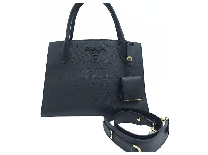 Prada Saffiano Leather Medium Tote Bag Black