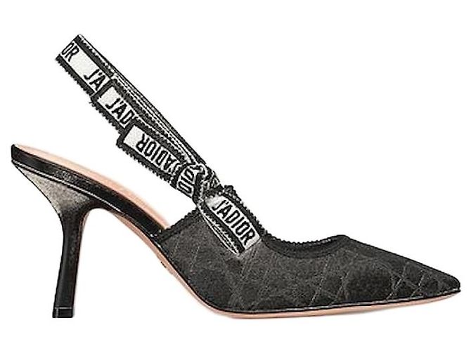 J'Adior Slingback Pumps Black Cannage Motif Technical Fabric