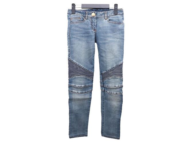 Balmain Gold Button Biker Jeans